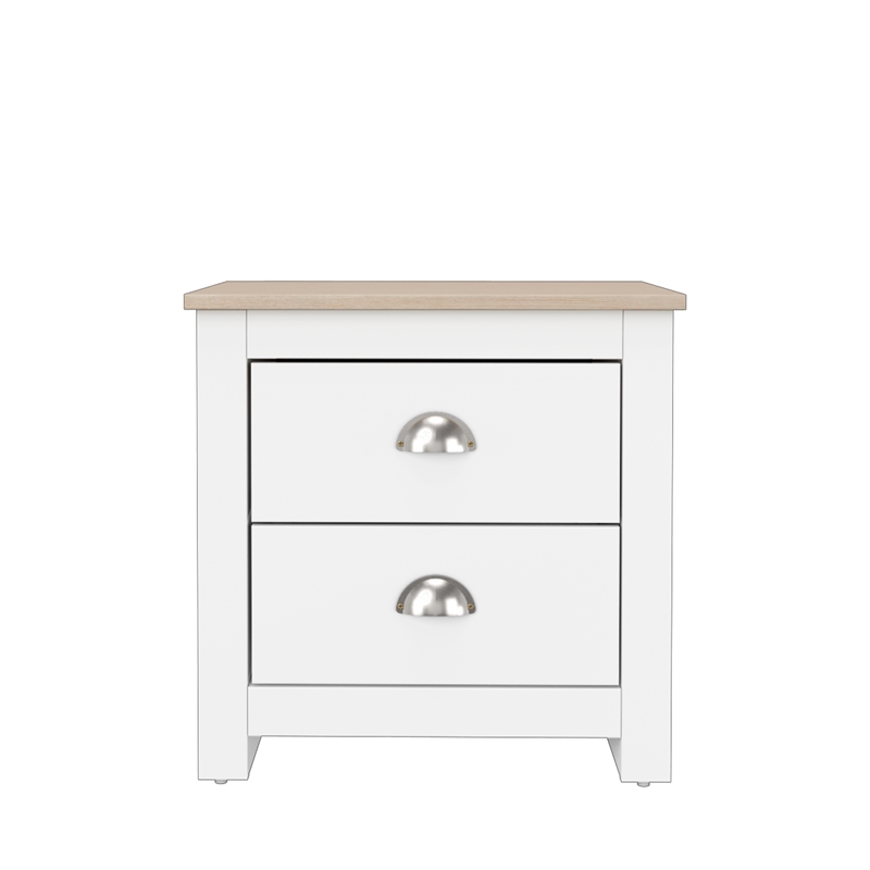 19.68 in. White and Natural Oak Rectangle Wood End Table with 2 Drawers