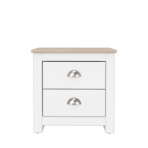 19.68 in. White and Natural Oak Rectangle Wood End Table with 2 Drawers