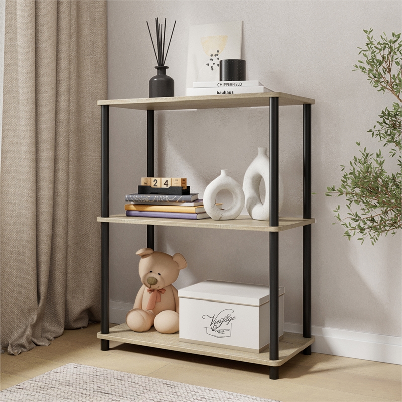3 Tiers Wood Household Shelving Unit in Natural Oak Gray (23.54 in. W x 29.72 in. H x 11.73 in. D)
