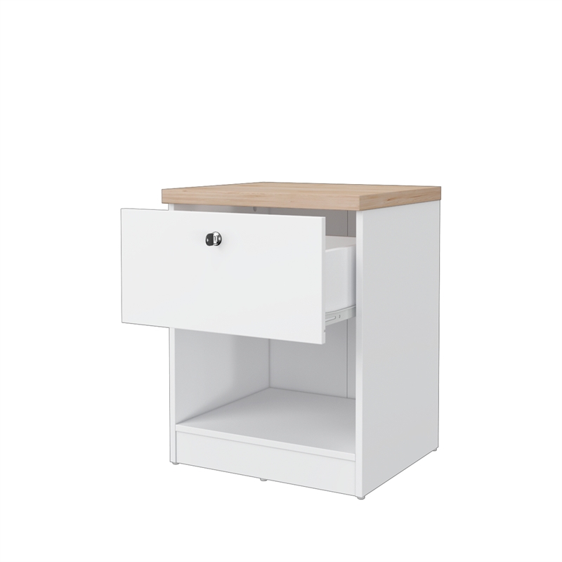 15.74 in. White and Natural Oak Rectangle Wood End Table with 1 Drawer