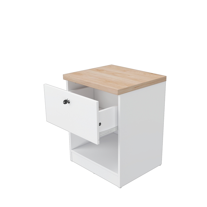 15.74 in. White and Natural Oak Rectangle Wood End Table with 1 Drawer