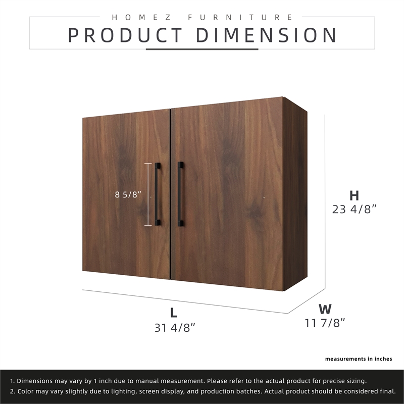 31.49 in. W x 11.81 in. D x 23.62 in. H Wood Wall Kitchen Cabinet in Walnut with Adjustable Shelves
