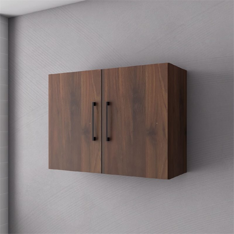 31.49 in. W x 11.81 in. D x 23.62 in. H Wood Wall Kitchen Cabinet in Walnut with Adjustable Shelves