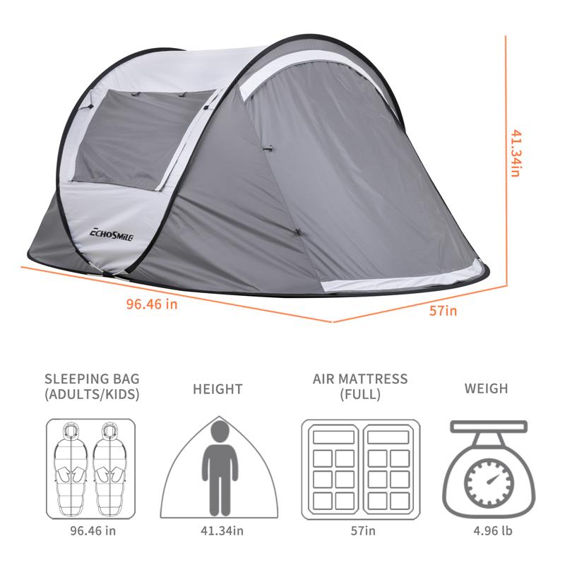 Echosmile 2 Person White And Gray Pop Up Tent