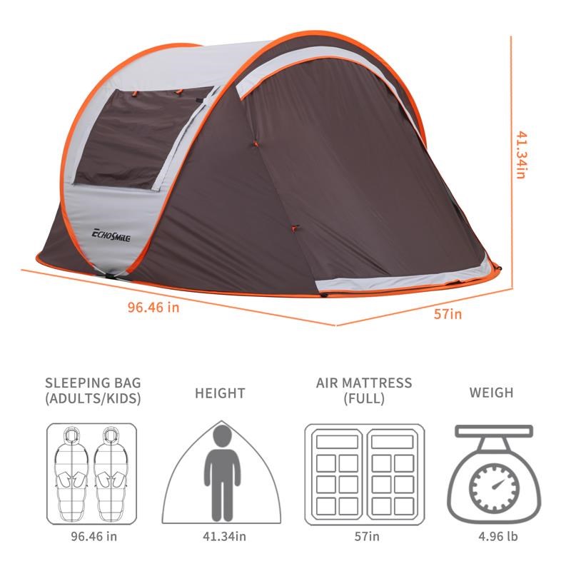 Echosmile 2 Person White And Brown Pop Up Tent