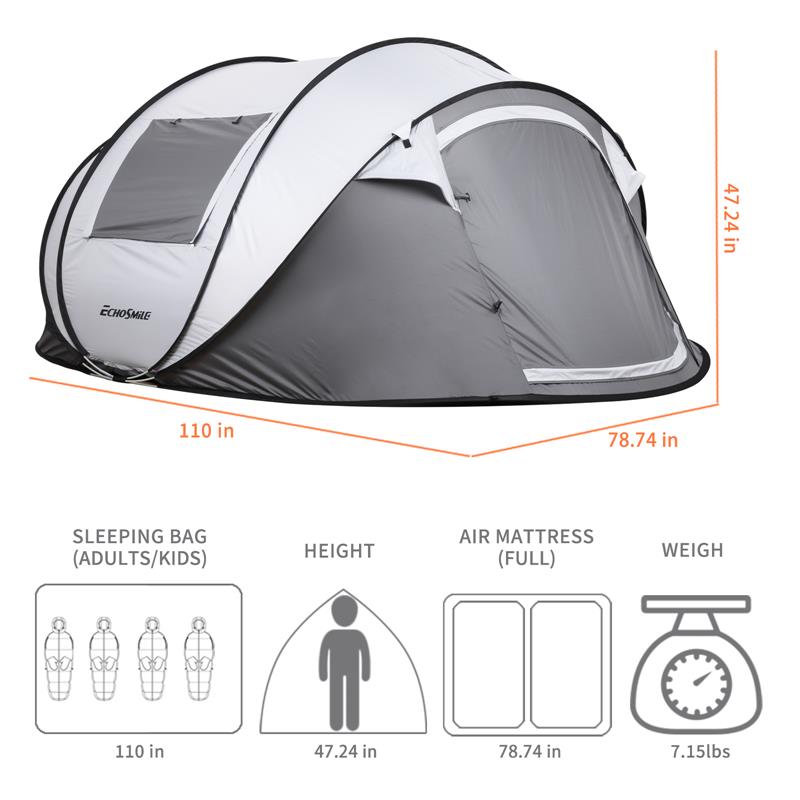 Echosmile 4-6 Person Gray Pop Up Tent