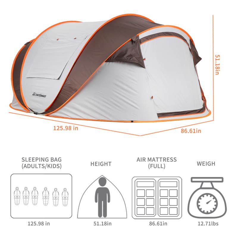 Echosmile White And Brown Pop Up Tent For 5-8 People