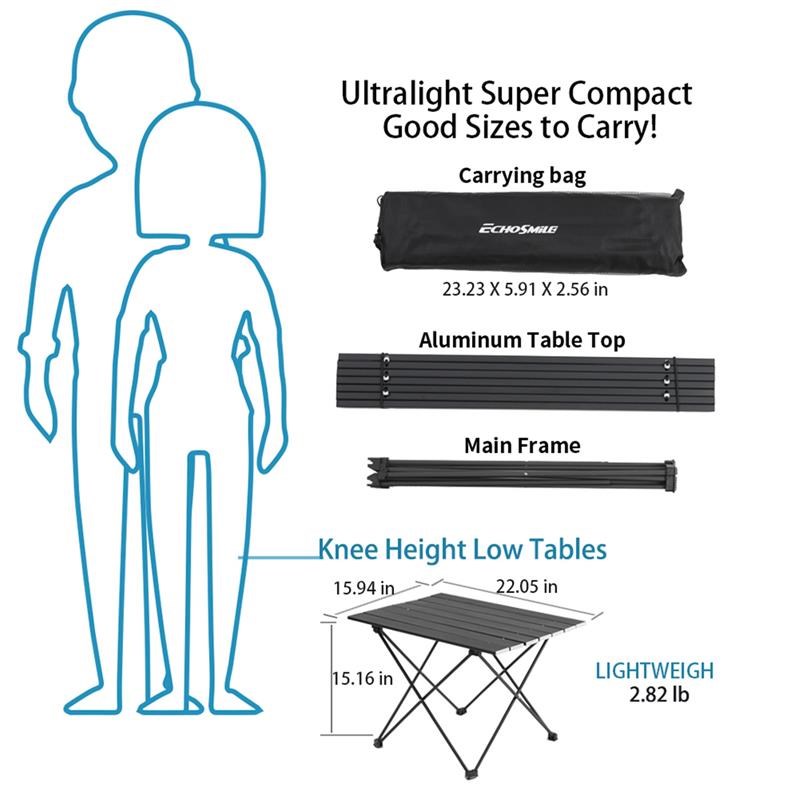 Echosmile Aluminum Medium Collapsible Table in Black