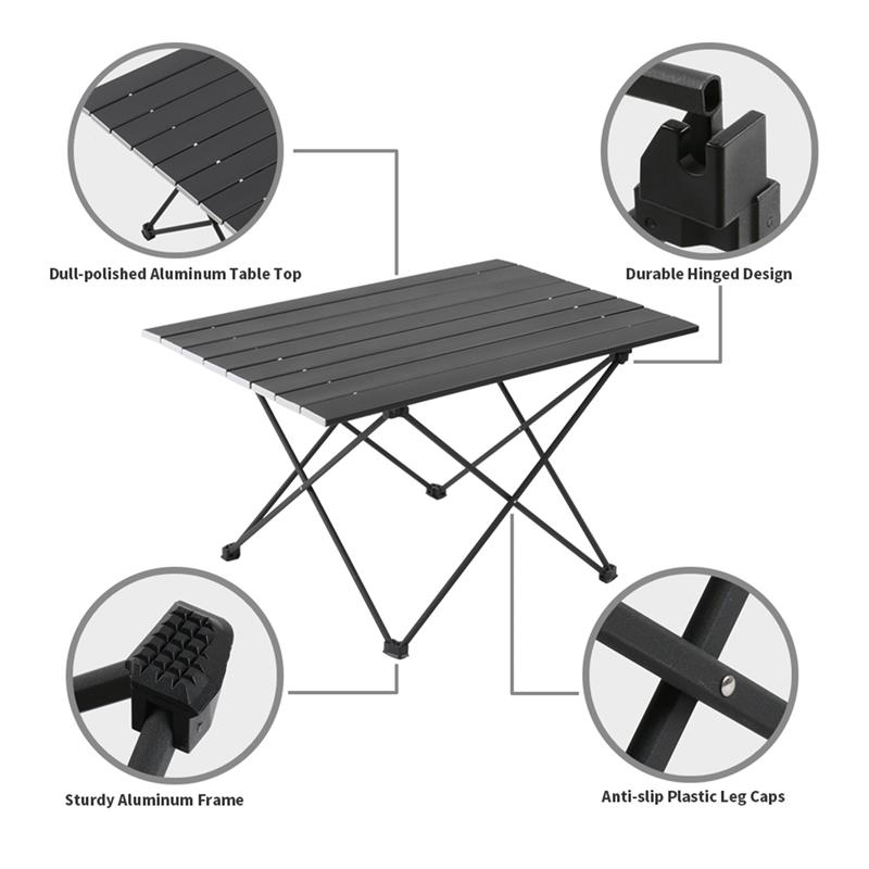 Echosmile Aluminum Large Collapsible Table in Black