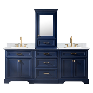 Design Element Milano 96&quot Double Sink Bathroom Vanity Modular Set in Blue