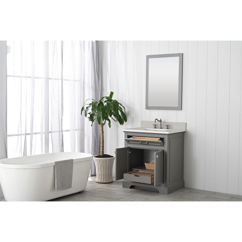 Milano 30 in. W x 22 in. D x 34 in. H Bath Vanity in Gray with White Quartz Top