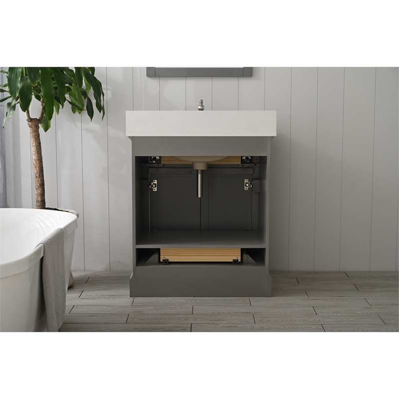 Milano 30 in. W x 22 in. D x 34 in. H Bath Vanity in Gray with White Quartz Top
