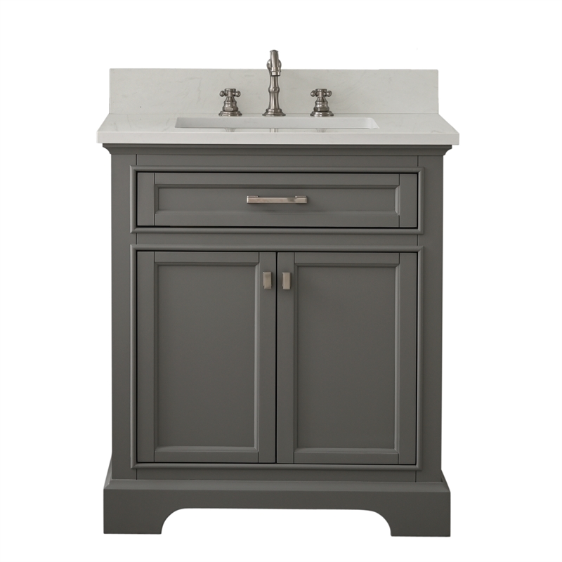 Milano 30 in. W x 22 in. D x 34 in. H Bath Vanity in Gray with White Quartz Top