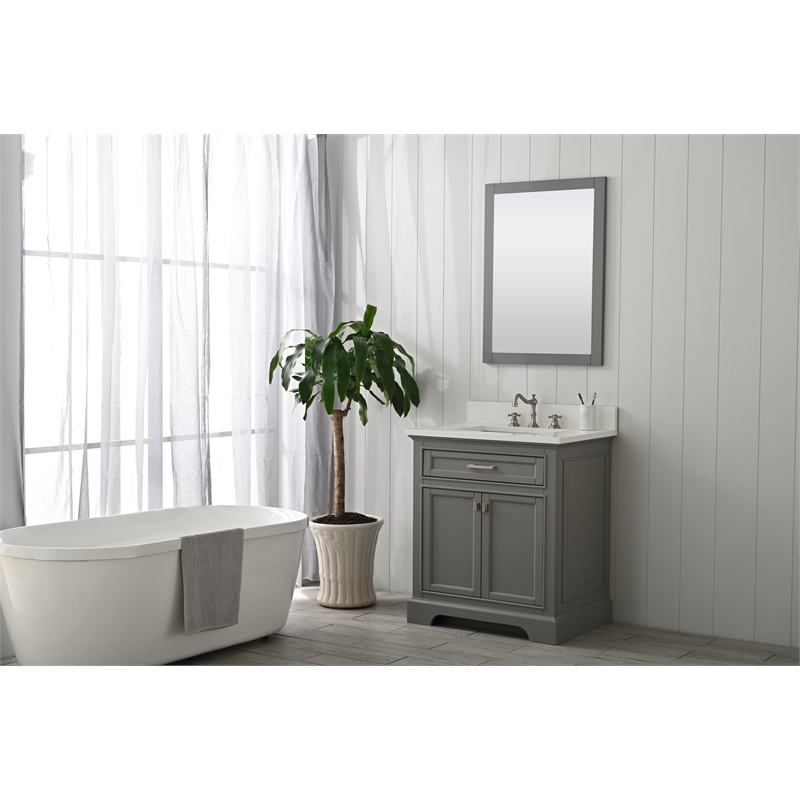 Milano 30 in. W x 22 in. D x 34 in. H Bath Vanity in Gray with White Quartz Top