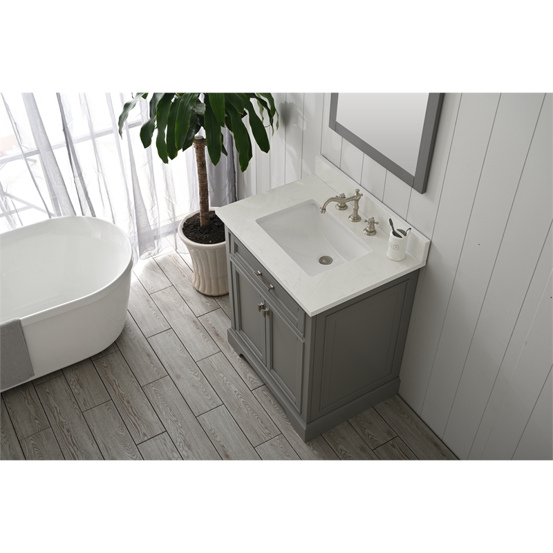 Milano 30 in. W x 22 in. D x 34 in. H Bath Vanity in Gray with White Quartz Top