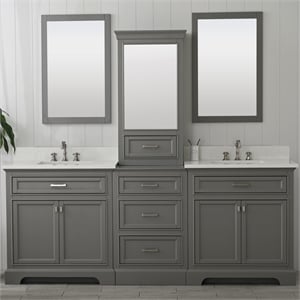 Design Element Milano 84&quot Modular Bath Vanity in Gray with White Quartz Top