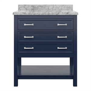 Design Element Affinity 31&quot Bath Vanity in Blue with Carrara White Marble Top
