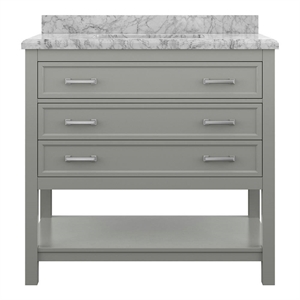 Design Element Affinity 37&quot Bath Vanity in Gray with Carrara White Marble Top
