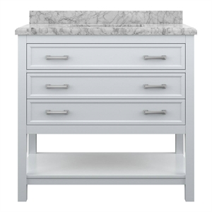 Design Element Affinity 37&quot Bath Vanity in White with Carrara White Marble Top