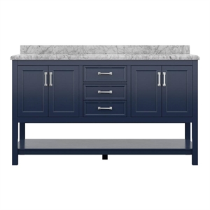 Design Element Affinity 61&quot Bath Vanity in Blue with Carrara White Marble Top