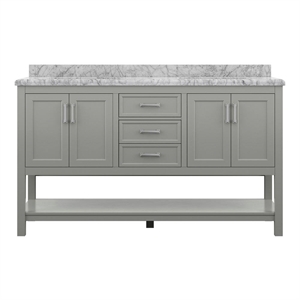 Design Element Affinity 61&quot Bath Vanity in Gray with Carrara White Marble Top