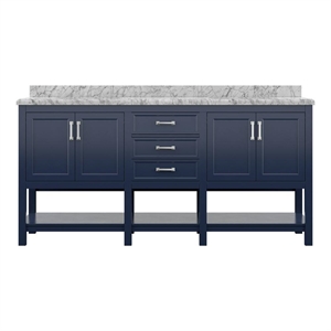 Design Element Affinity 72&quot Bath Vanity in Blue with Carrara White Marble Top