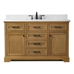 Design Element Milano 54&quot Single Sink Oak Bath Vanity with White Quartz Top