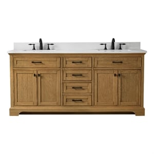 Design Element Milano 72&quot Double Sink Oak Bath Vanity with White Quartz Top