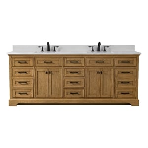 Design Element Milano 84&quot Double Sink Bath Vanity in Oak with White Quartz Top
