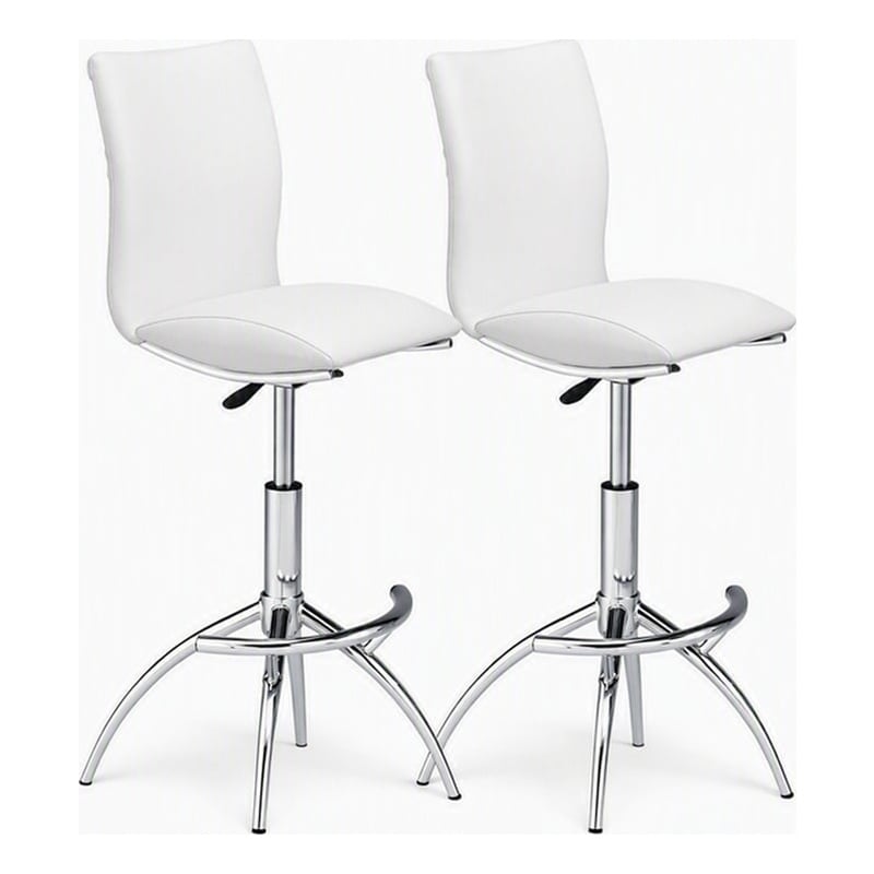 Faux Leather Height Adjustable Swivel Barstools in White (Set of 2)