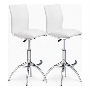 Faux Leather Height Adjustable Swivel Barstools in White (Set of 2)