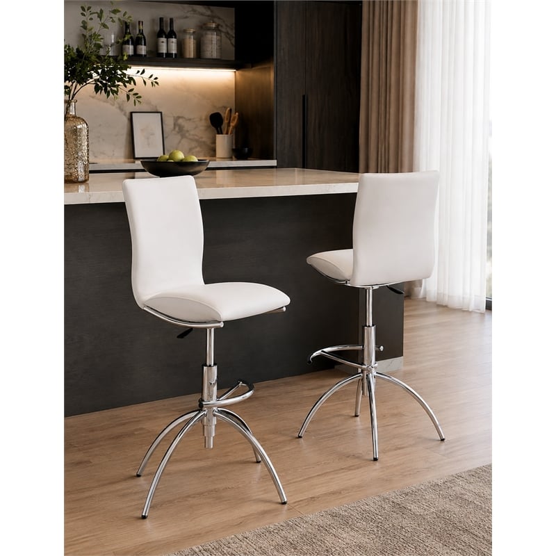 Faux Leather Height Adjustable Swivel Barstools in White (Set of 2)
