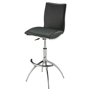 Contemporary Faux Leather Adjustable Bar Stool in Gray (Set of 2)