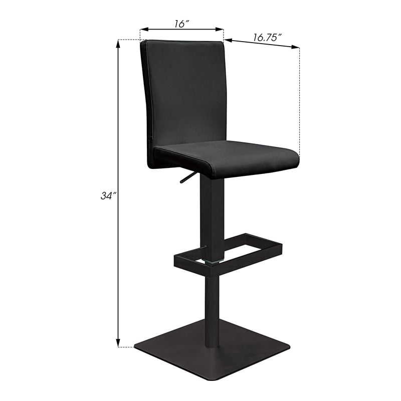 Creative Images International Faux Leather Adjustable Bar Stool in Black