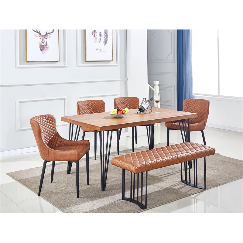 Creative Images International Faux Leather Tufted Dining Chair in Tan (Set of 2)