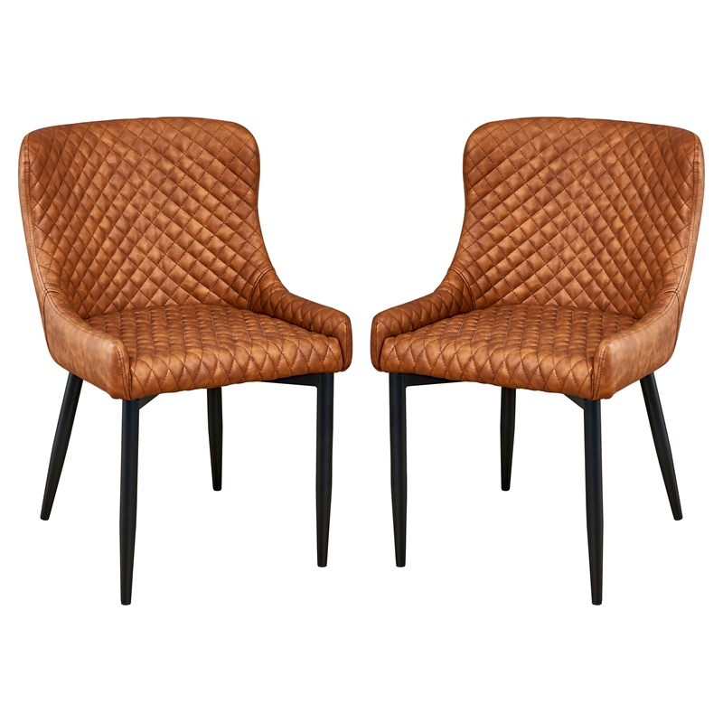 Creative Images International Faux Leather Tufted Dining Chair in Tan (Set of 2)