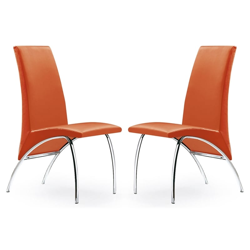 Creative Images International Faux Leather Dining Chair in Orange (Set of 2)