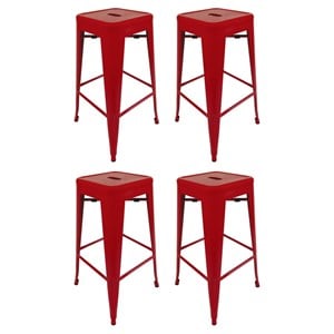 Creative Images International Metal Stool with Tapered Legs in Red (Set of 4)