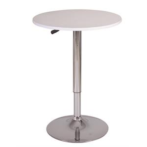 Contemporary 24&quot Round Adjustable Height Wood Bar Table in White/Chrome