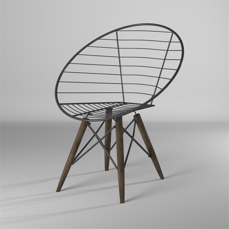 Contemporary Metal Wire Arm Chair with Tapering Wood Legs in Brown (Set of 2)