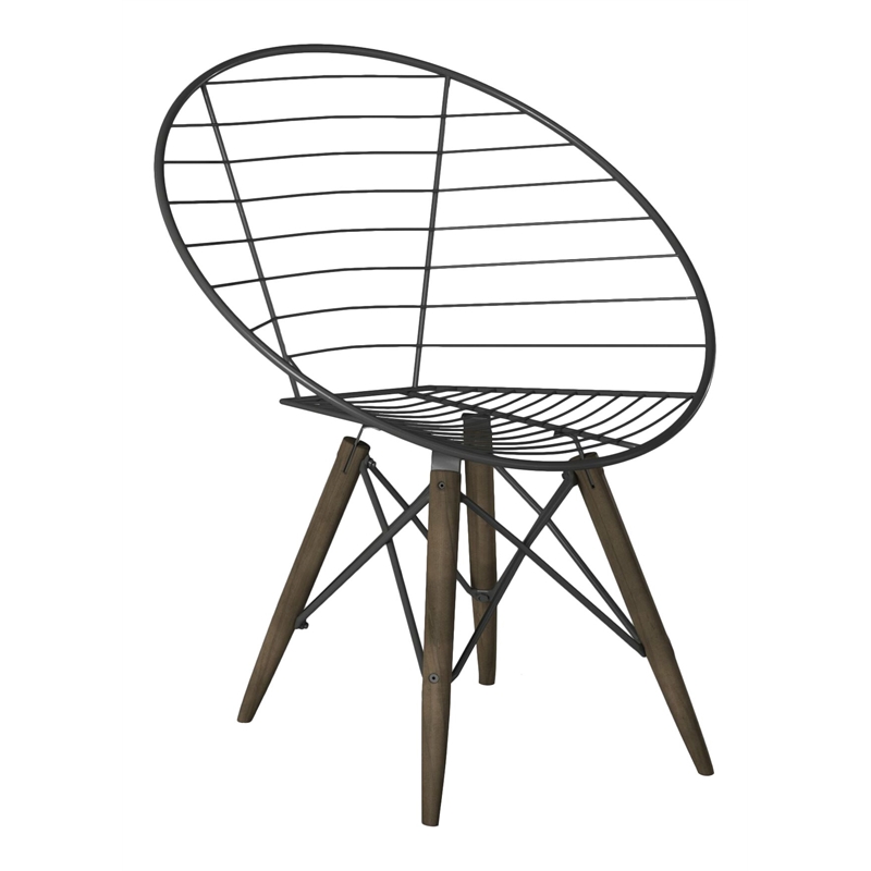 Contemporary Metal Wire Arm Chair with Tapering Wood Legs in Brown (Set of 2)