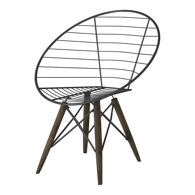 Contemporary Metal Wire Arm Chair with Tapering Wood Legs in Brown (Set of 2)