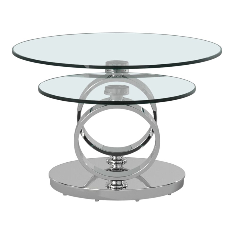 Contemporary Motion Tempered Glass Top Coffee Table with Round Base in Chrome