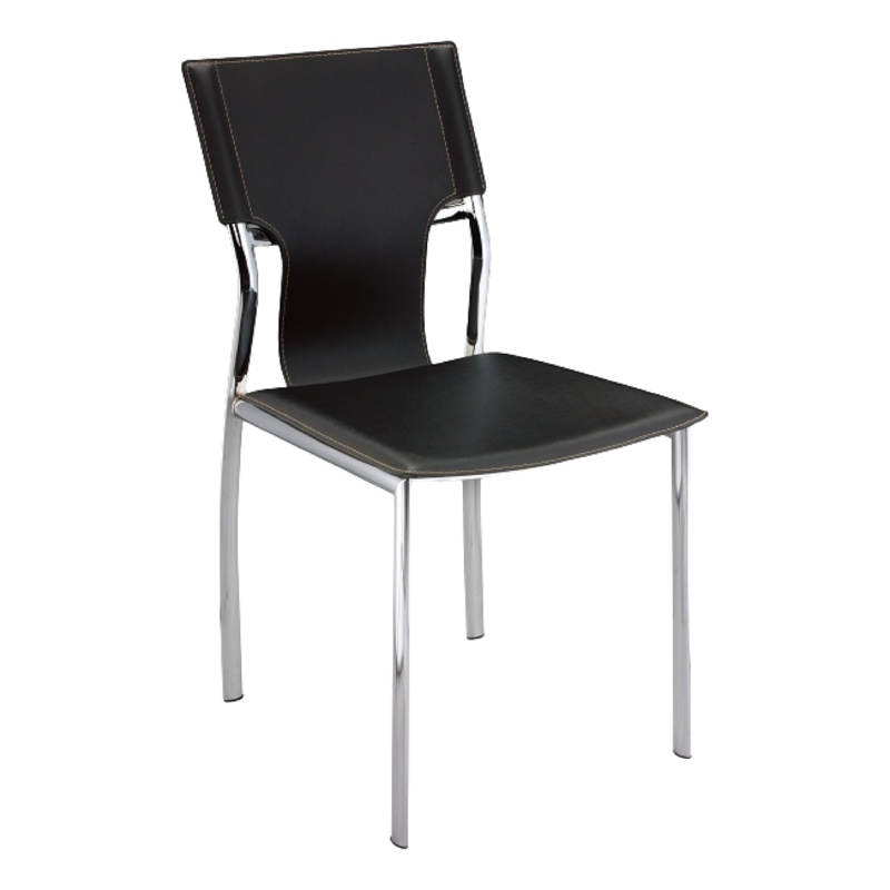 Black Leather Side Chair withChrome Legs Set of 4
