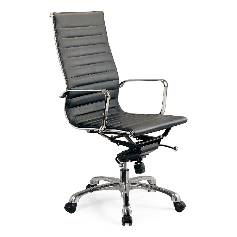 High Back Gray Leather Office Chair with Recliner Locks Swivel