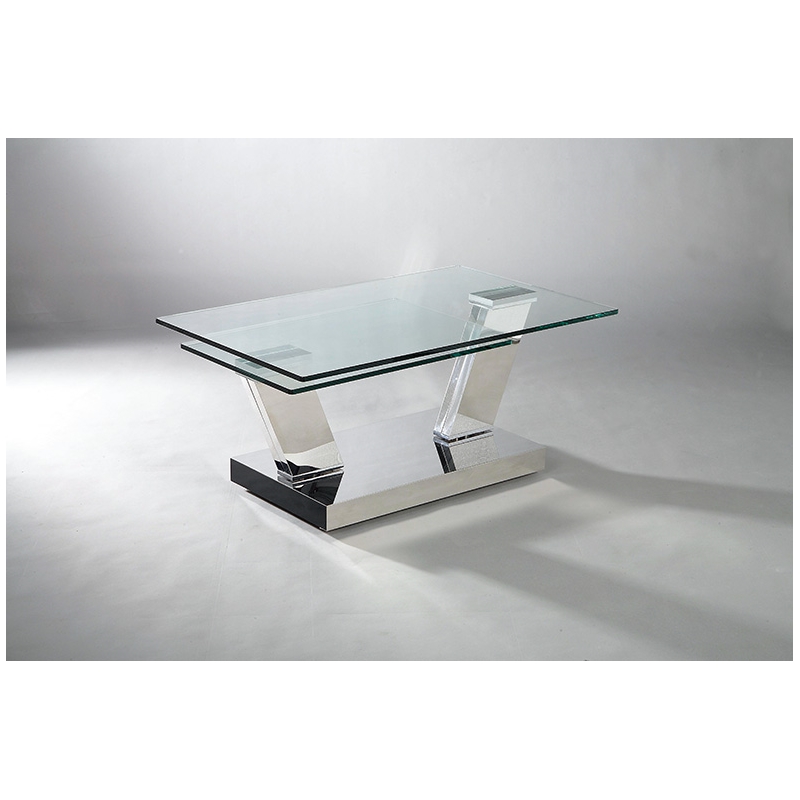 Motion Clear Glass Coffee Table with Stainless Steel Base