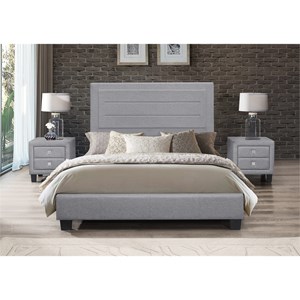 Queen Bed Frame with Gray Upholstered Headboard