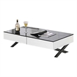 Coffee Table with Black glass top and White Mirror drawers