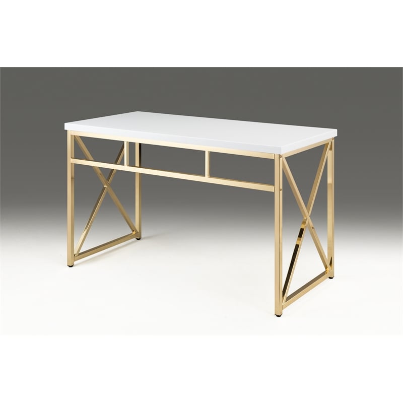 White Wood Top desk with Gold Base