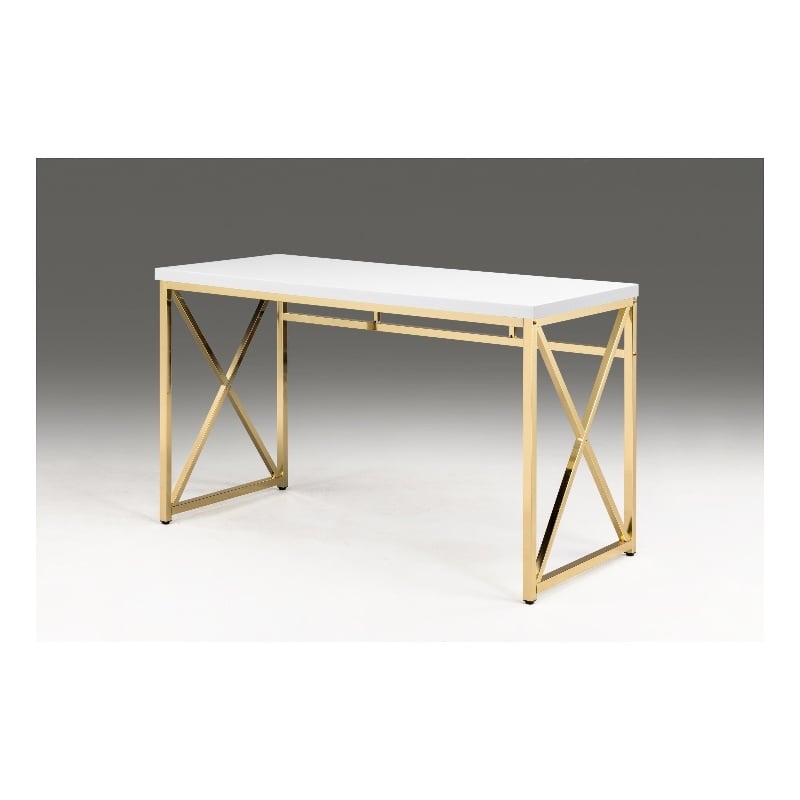 White Wood Top desk with Gold Base